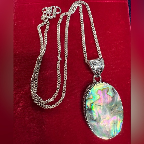 Pendant 925 Sterling Silver Abalone Statement Necklace 18” Chain